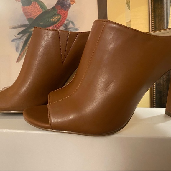 Calvin Klein Allie Cow Kansas Cigar Brown Heeled Peep Toe Mule 6.5. EUC in Box - Picture 2 of 15